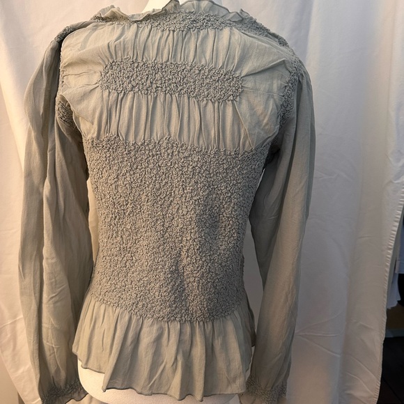 Anthropologie Green Smocked Ruffled Blouse - Picture 2 of 4